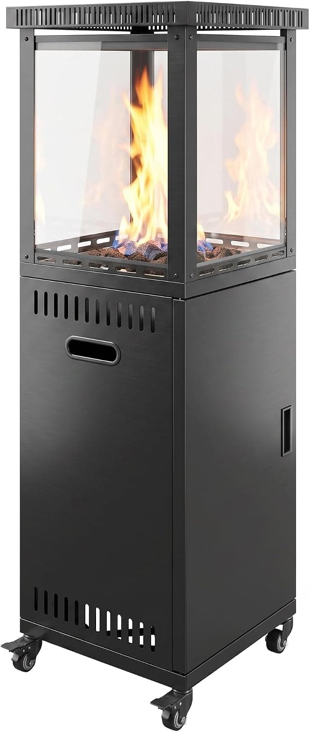 Outsunny Estufa de Gas Butano 13 kW Regulación Continua del Calor Negro