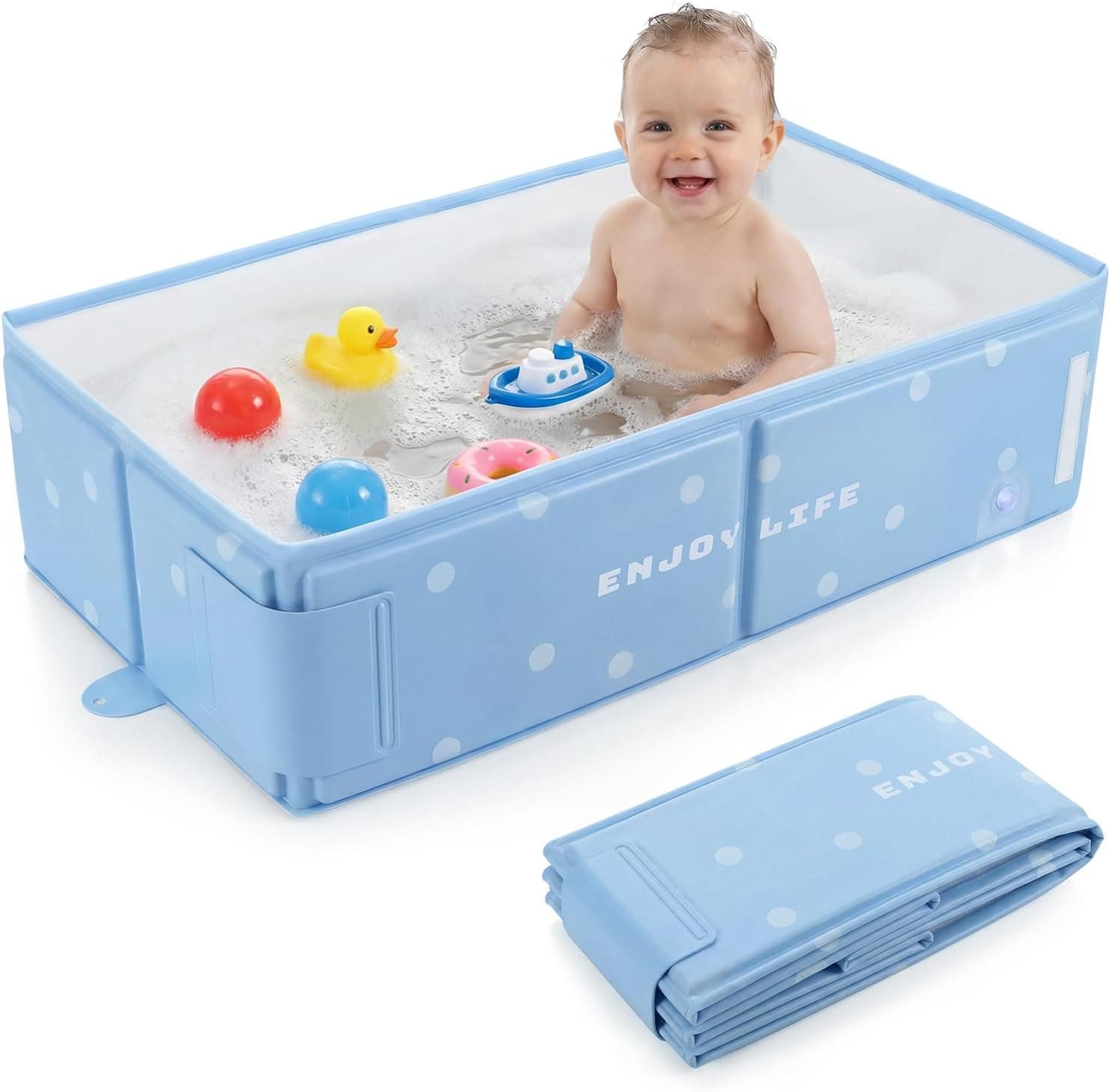 Orzbow Bañera Bebe Plegable con Pegatina de Temperatura, Azul