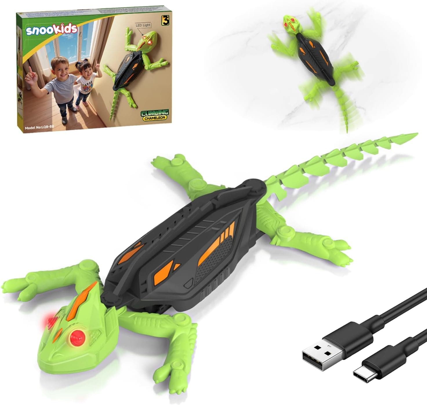 snookids Lagarto Teledirigido, Lagartija Teledirigida Gecko Radio Control Robot Juguete con Ojos LED Brillantes Movimientos Realistas, Regalos Fiesta de Cumpleaños Niños y Niñas de 3, 4, 5, 6, 7 y 8+