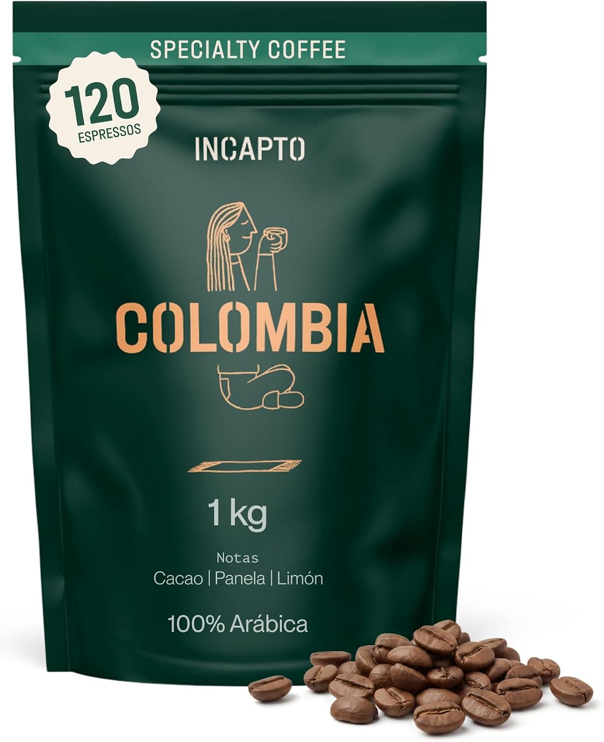 Incapto Café en Grano de Especialidad 1kg | Origen Colombia | 100% Arábica | Specialty Coffee 84 puntos SCA | Tueste Natural y Artesanal | Finca Huila, Cadefihuila