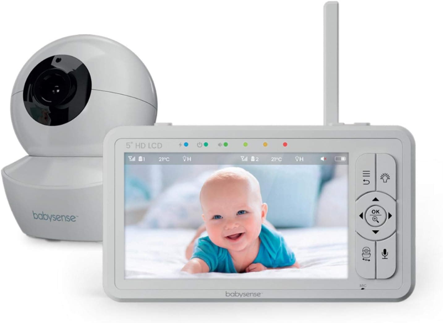 Babysense HDS2 Monitor de Vídeo para Bebé con Cámara y Audio, Vigilabebés de 5" HD 720p, sin WiFi, Luz Nocturna Ajustable, Alcance Extendido, Audio Bidireccional, Zoom 4X, Visión Nocturna, Batería