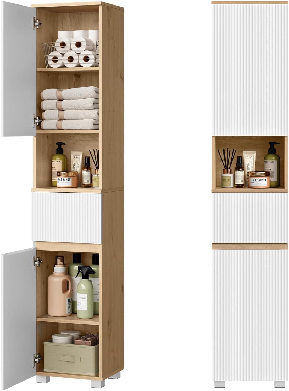 EUGAD Mueble de Baño Estrecho Alto, con Estantes Ajustables, 30x35x176,5 cm