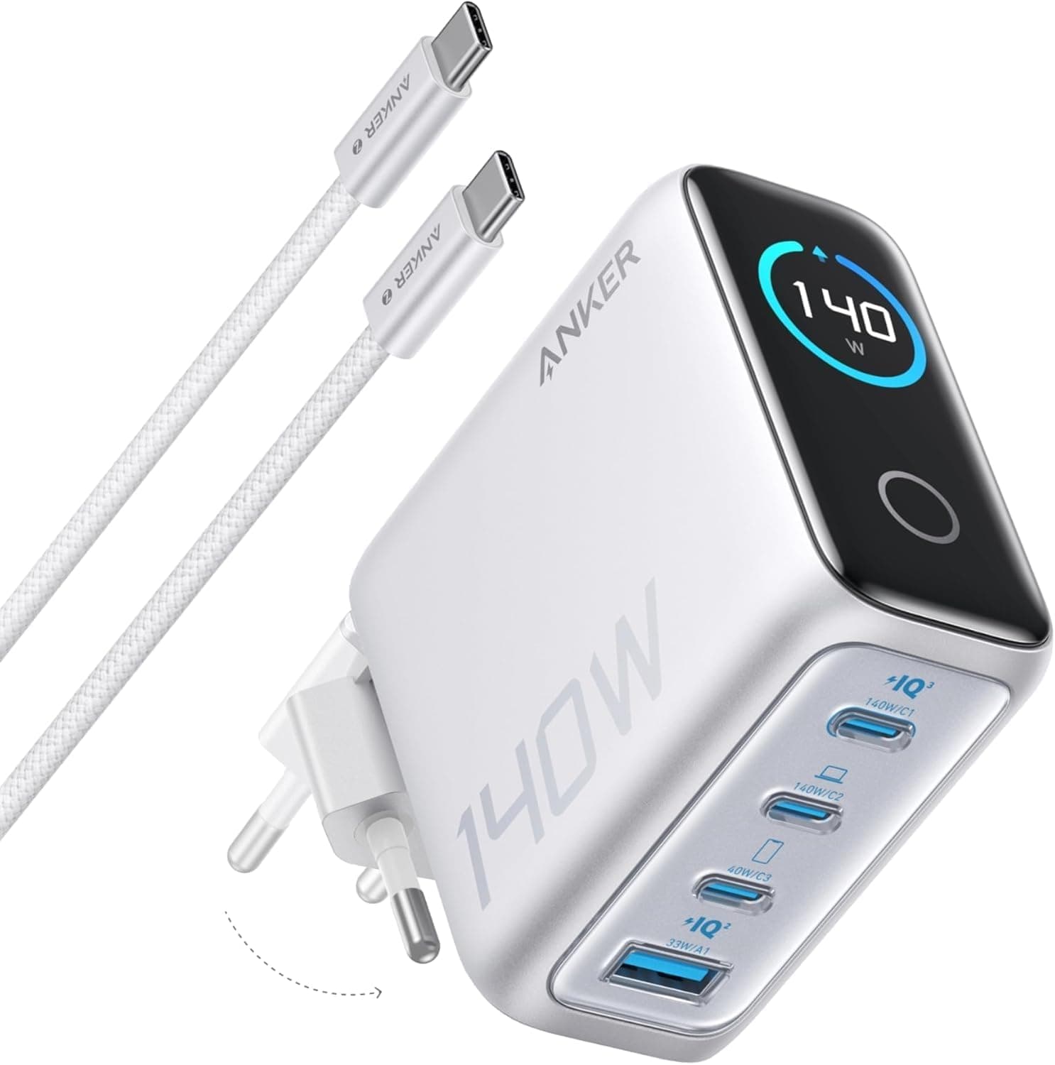 Anker Cargador Carga Rapida USB C 140W con 4 Puertos GAN
