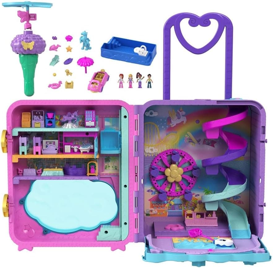 Polly Pocket Maleta Vacaciones sobre Ruedas Cofre con muñecas y Accesorios, Juguete +4 años (Mattel HKV43)