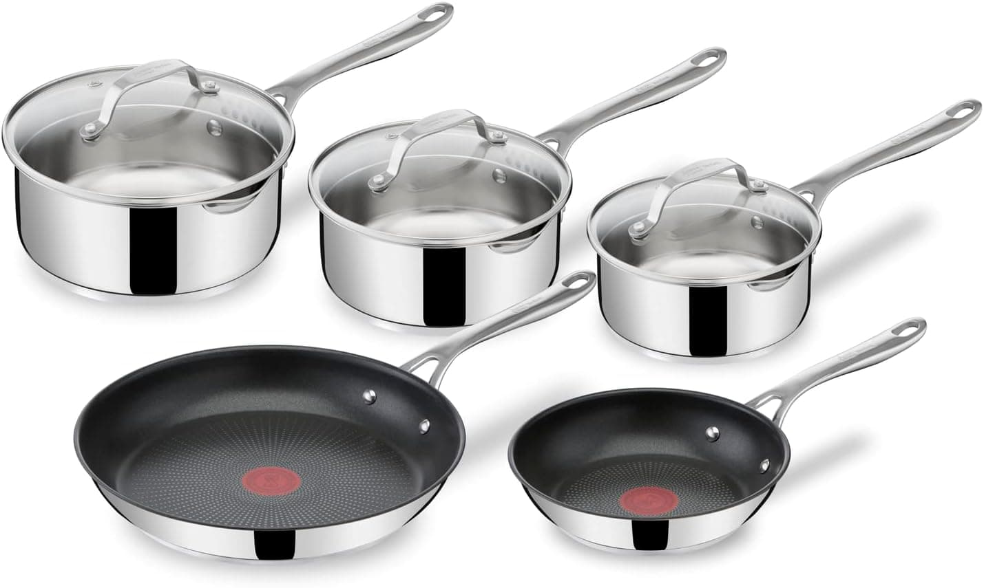 Tefal Jamie Oliver - Juego de 5 Piezas + 3 Accesorios, Acero inoxidable