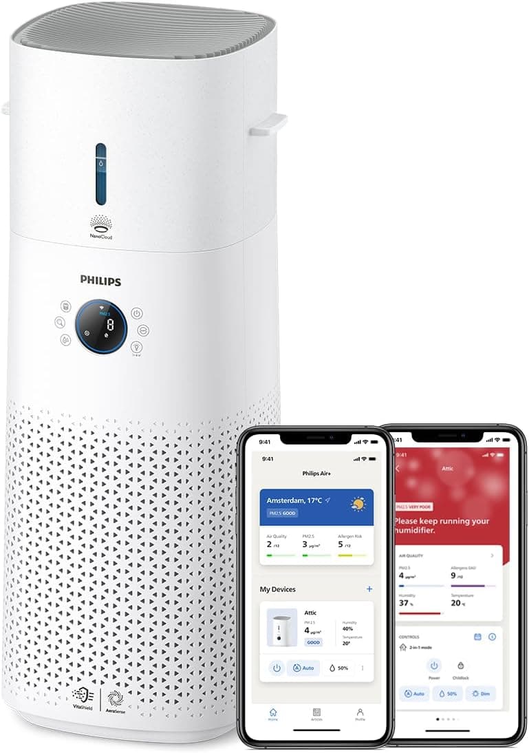 Philips 3000 Purificador y Humidificador 2 en 1, 131 m², HEPA, Blanco