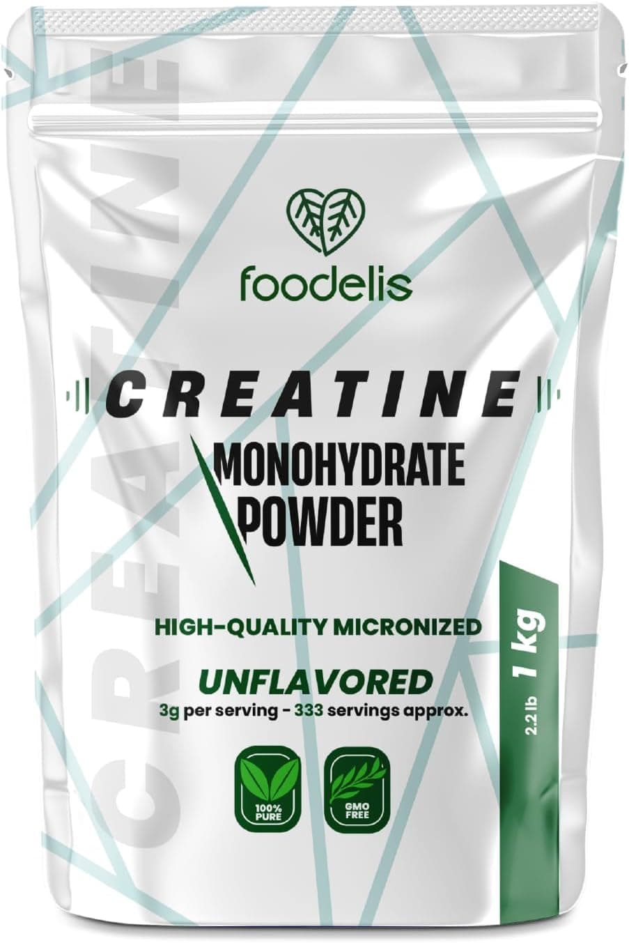 Foodelis Creatina Monohidratada 1 kg (1000g) en Polvo Sin Sabor