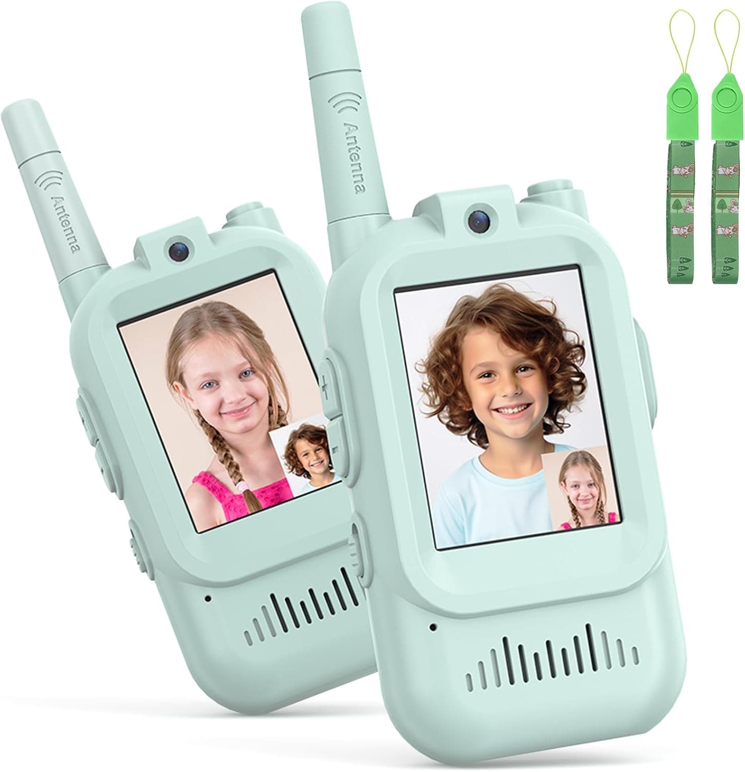 Walkie Talkie Niños Recargable, Walkie-Talkie Niños con Videollamada, LCD Pantalla, Largo Alcance, Regalos de Cumpleaños, Juguetes al Aire Libre para Niños de 3 a 12 Años, Paquete de 2-Verde