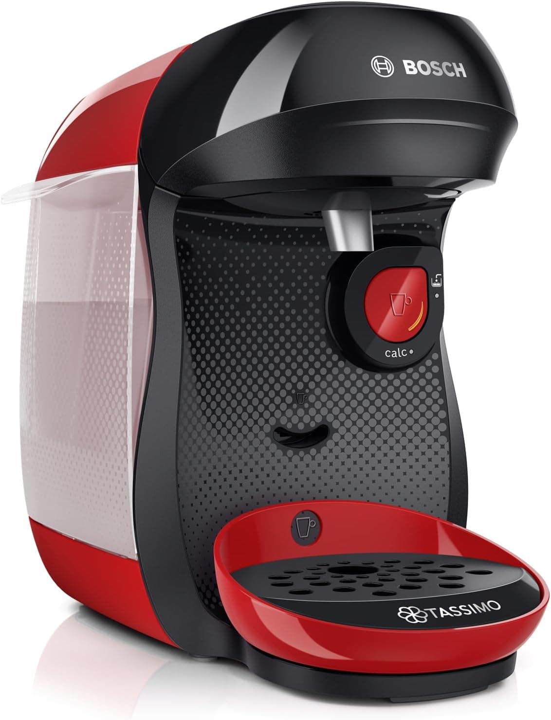 Bosch - Cafetera multibebida TASSIMO HAPPY, más de 40 especialidades, OneTouch, servicio individual, tamaño compacto, INTELLIBREW, negro y rojo, TAS1003