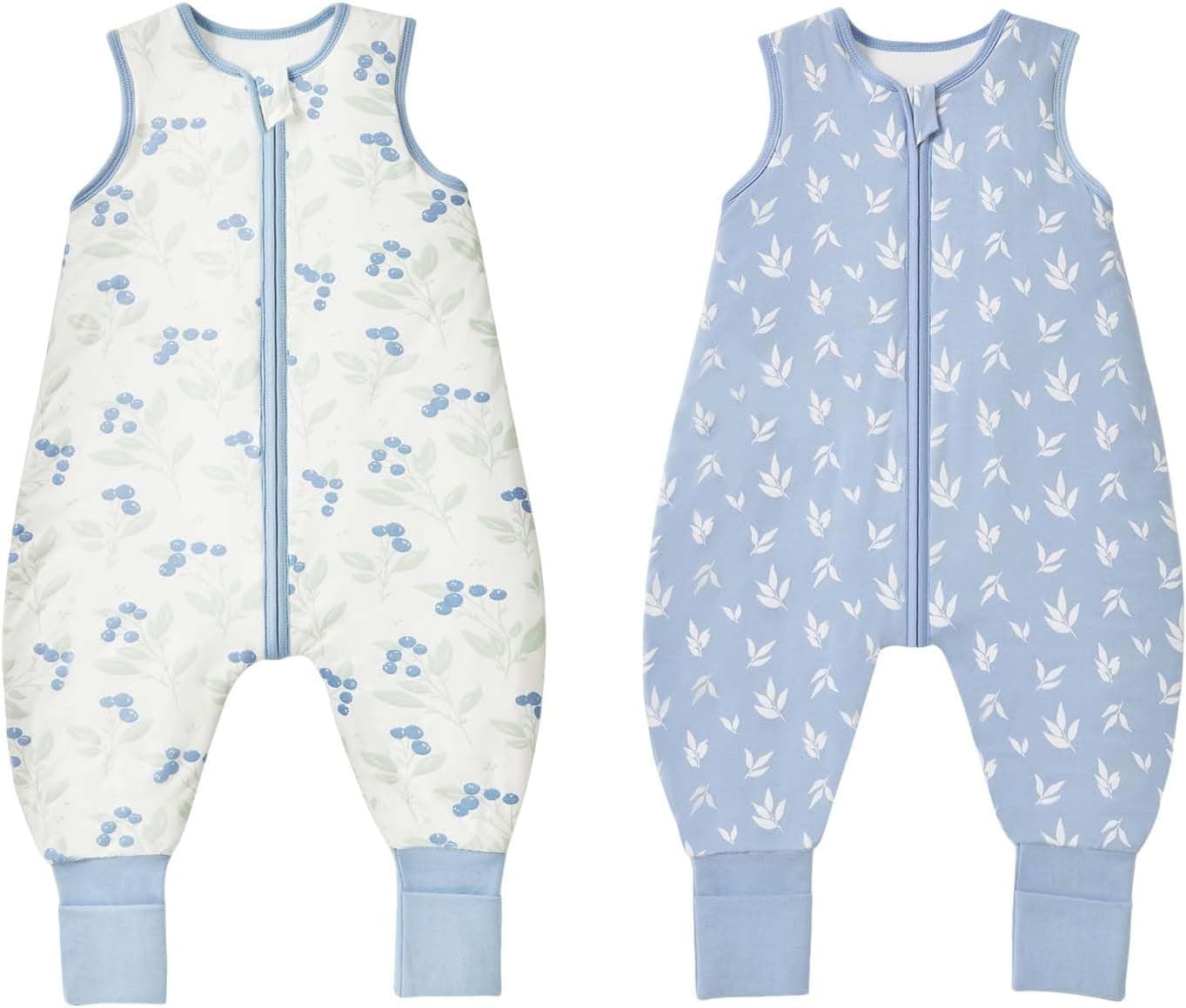 Saco de Dormir para Bebé con Piernas, 1.0 TOG, Paquete de 2 Unidades, Rayón Supersuave Hecho de Bambú, Fibra de Bambú para Niños o Niñas, Azul, Talla S