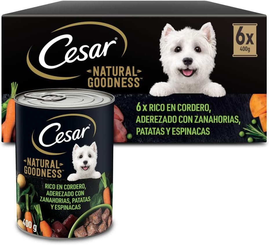 Cesar Natural Goodness Comida Húmeda para Perros Adultos con Cordero, Zanahorias, Patatas y Espinacas (Pack de 6 Latas x 400g)