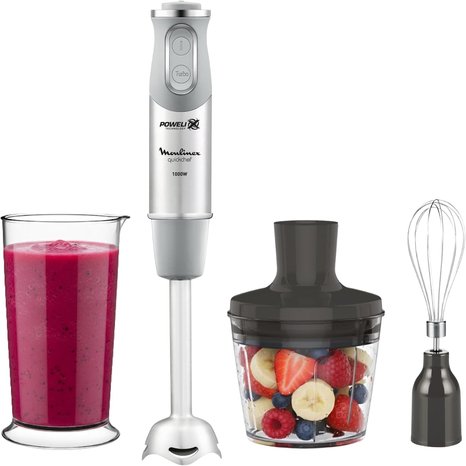 Moulinex Quickchef, Batidora Mano 1000W Powelix 20 Velocidades Accesorios