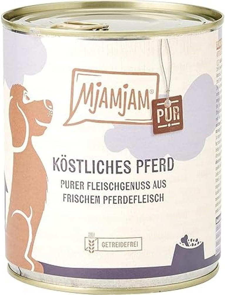 MjAMjAM - comida húmeda premium para perros - pura carne disfrute - delicioso puro caballo, paquete de 6 (6 x 800 g), sin cereales con carne extra