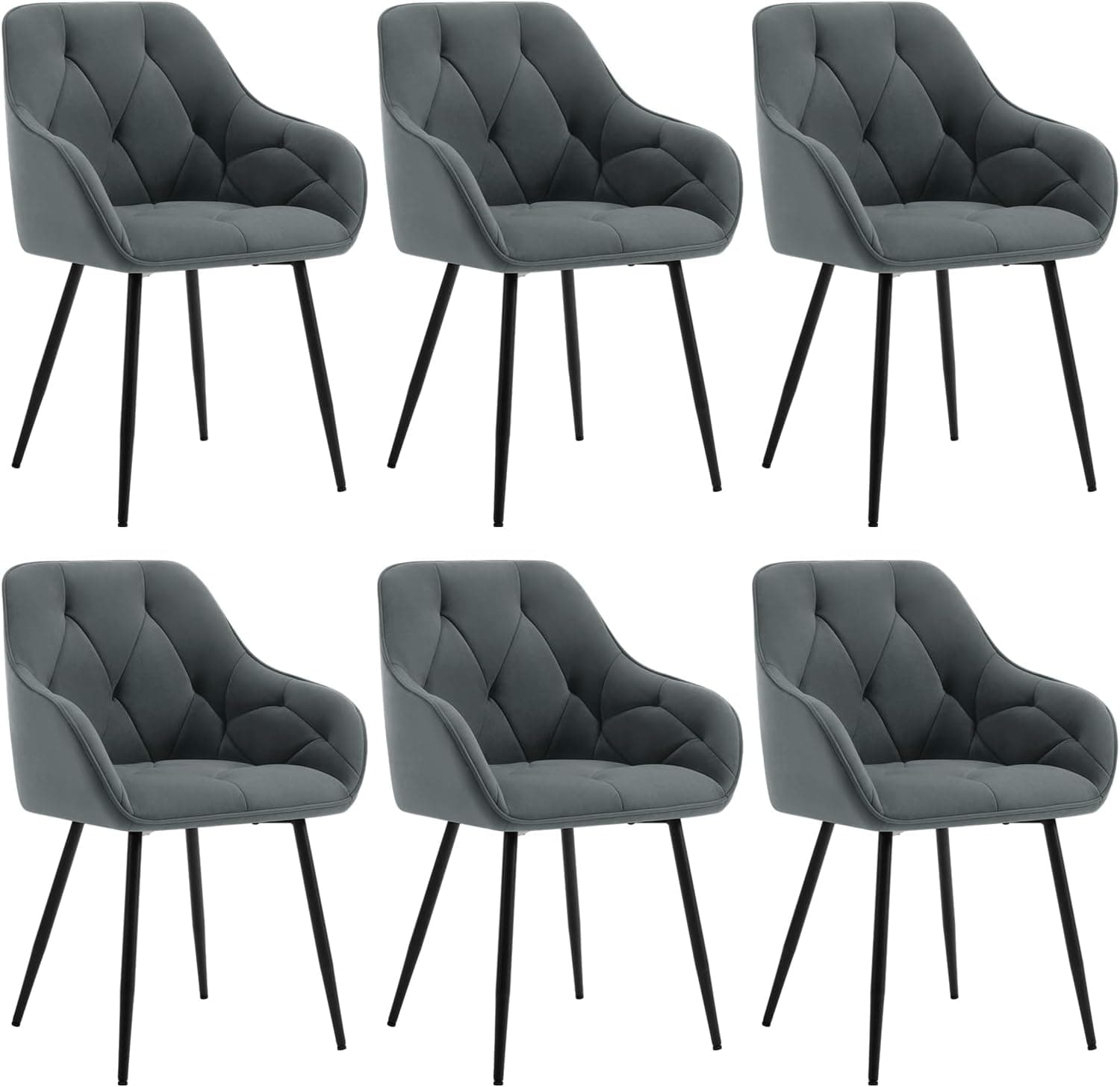 WOLTU Juego de 6 Sillas de Comedor,Terciopelo,Gris Oscuro