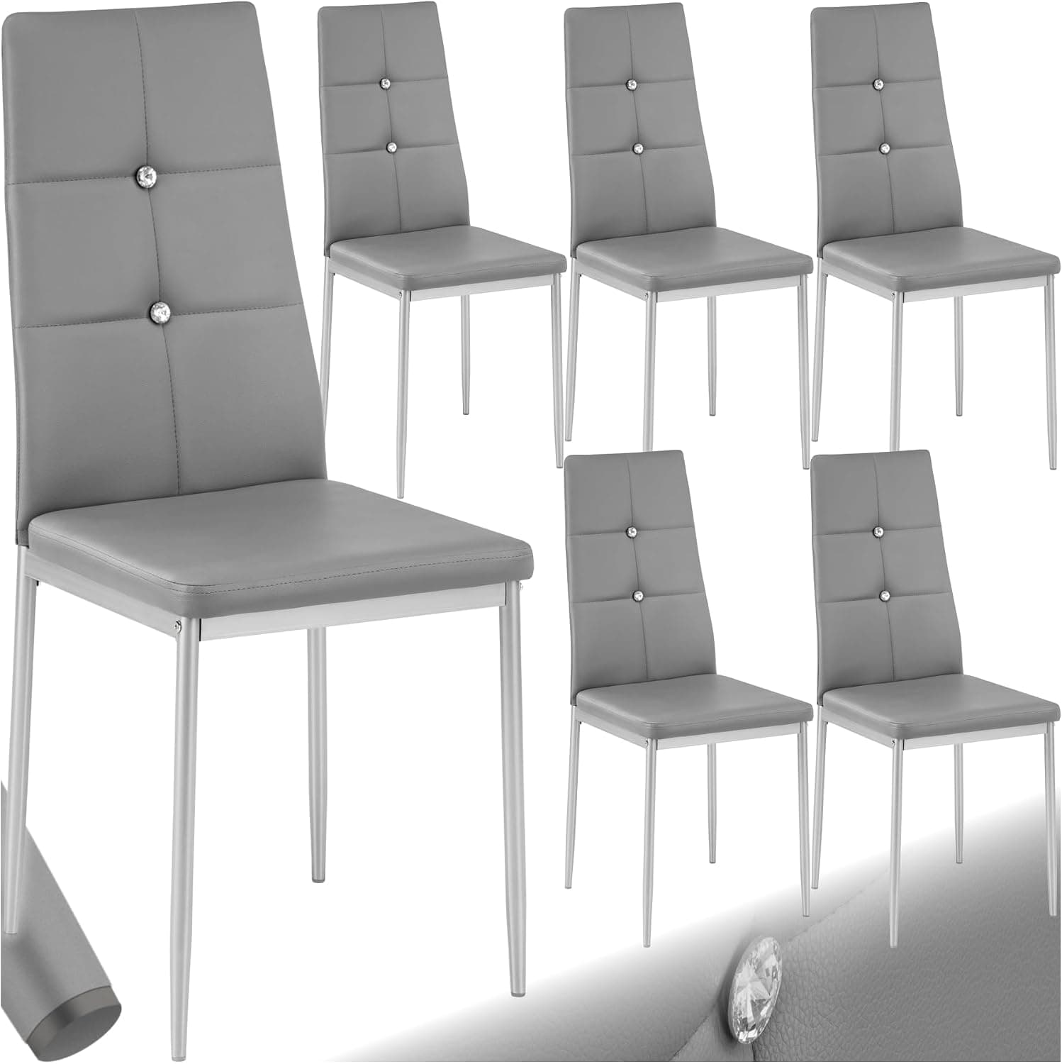 tectake® Sillas de Comedor tapizadas, Juego de 6, Polipiel, Respaldo Alto