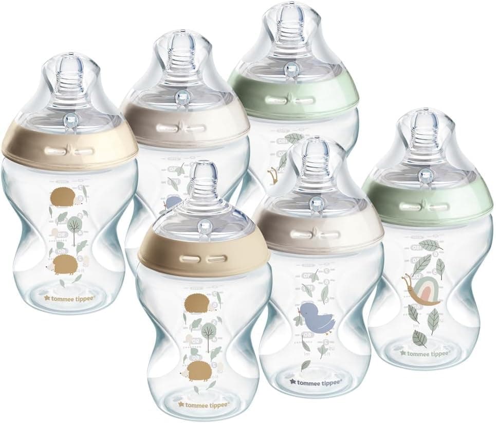 Tommee Tippee Biberones, biberón anticólicos Natural Start, 260 ml, pack de 6, tetina anatómica para un agarre natural, válvula anticólicos, decorado