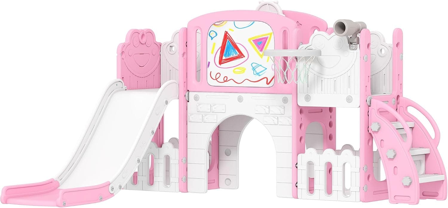 AIYAPLAY Tobogán Infantil 7 en 1, Tobogán para Niños de 1-3 Años, Rosa