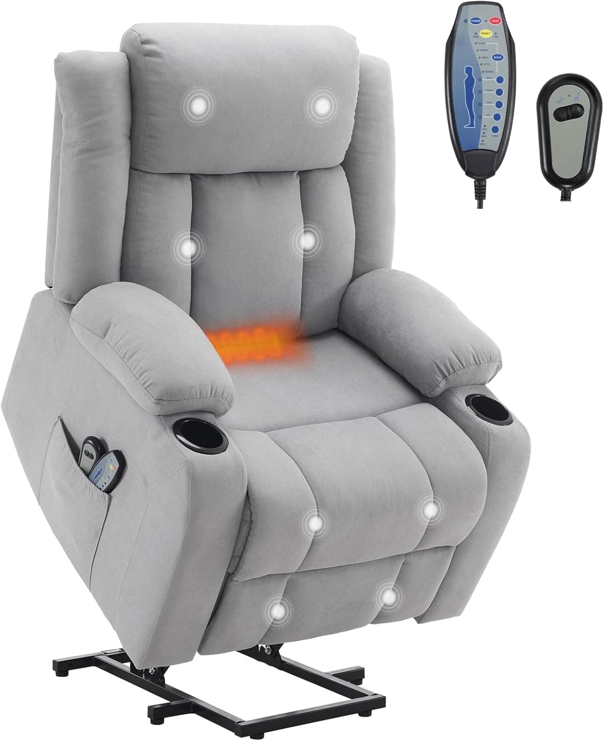 LEADZM Sillón Relax Reclinable Eléctrico Levanta Personas, Sillón Elevador, con función de Masaje por vibración y calefacción Gris Claro