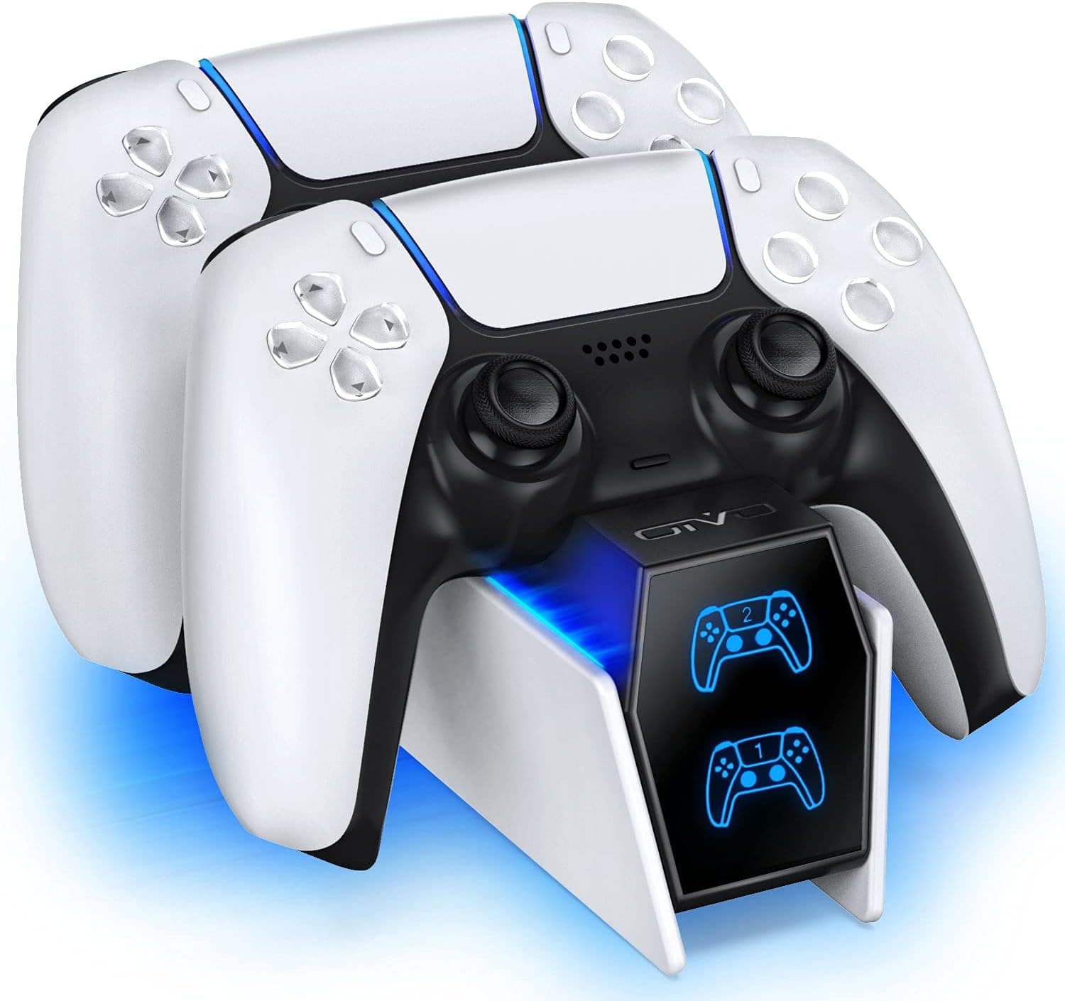 OIVO Cargador Mando PS5, 2H Rápido Base de Carga para PlayStation 5 DualSense, Estación de Carga Mando PS5 con 2 Tipos de Cable, Cargador PS5 para Mando PS5