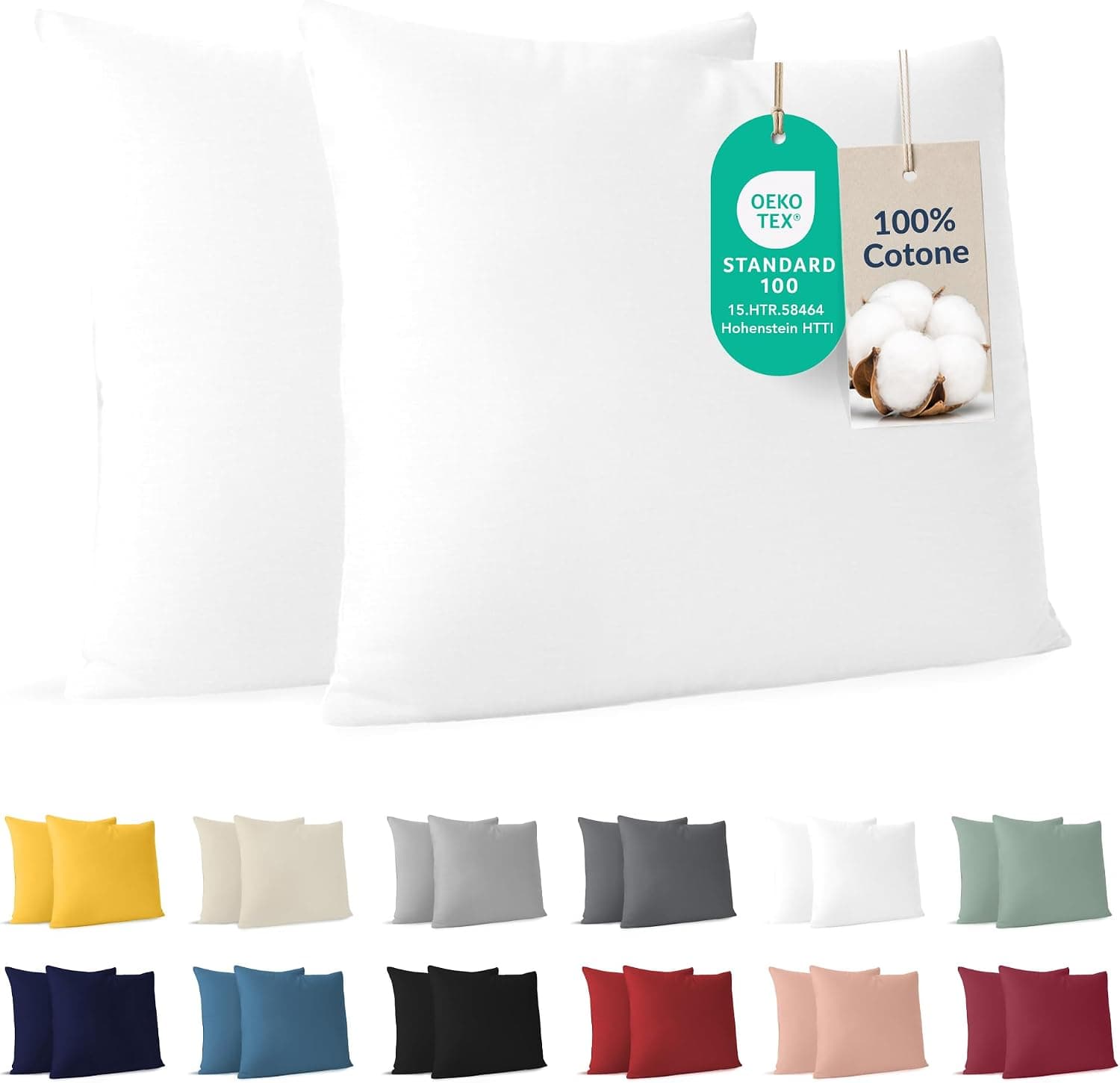 Dreamzie - Funda Almohada 30x30 cm - Juego de 2-100% Algodón - Blanco