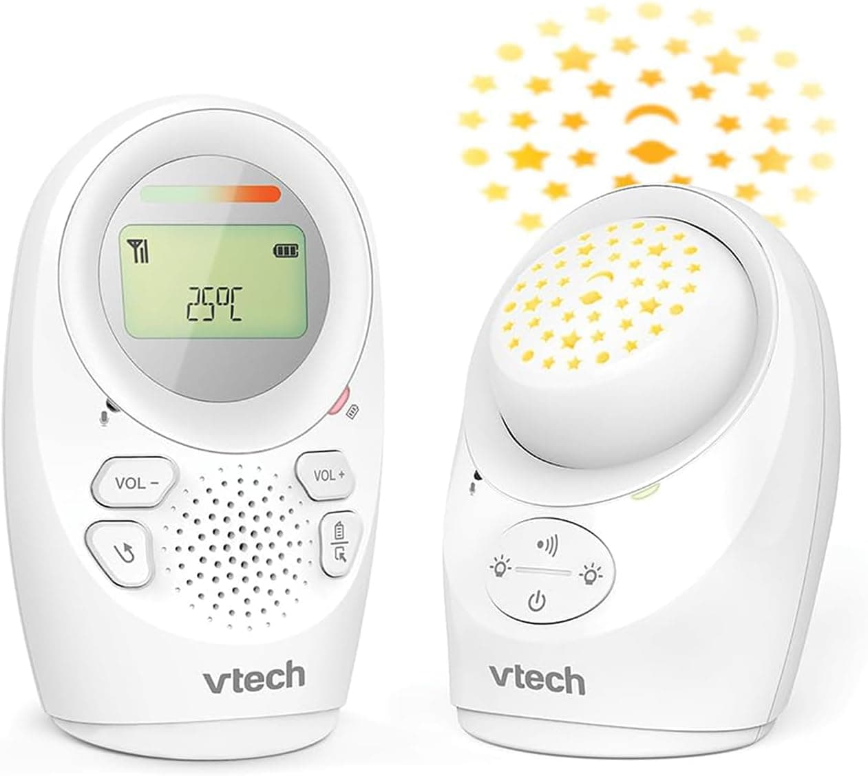 VTech DM1212-IT Monitor de Audio para Bebés, Cobertura de hasta 460 m, Batería de hasta 8 Horas, Luz Nocturna con Proyección, Canciones de Cuna, Bidireccional, Alertas de Sonido, Transmisión Segura