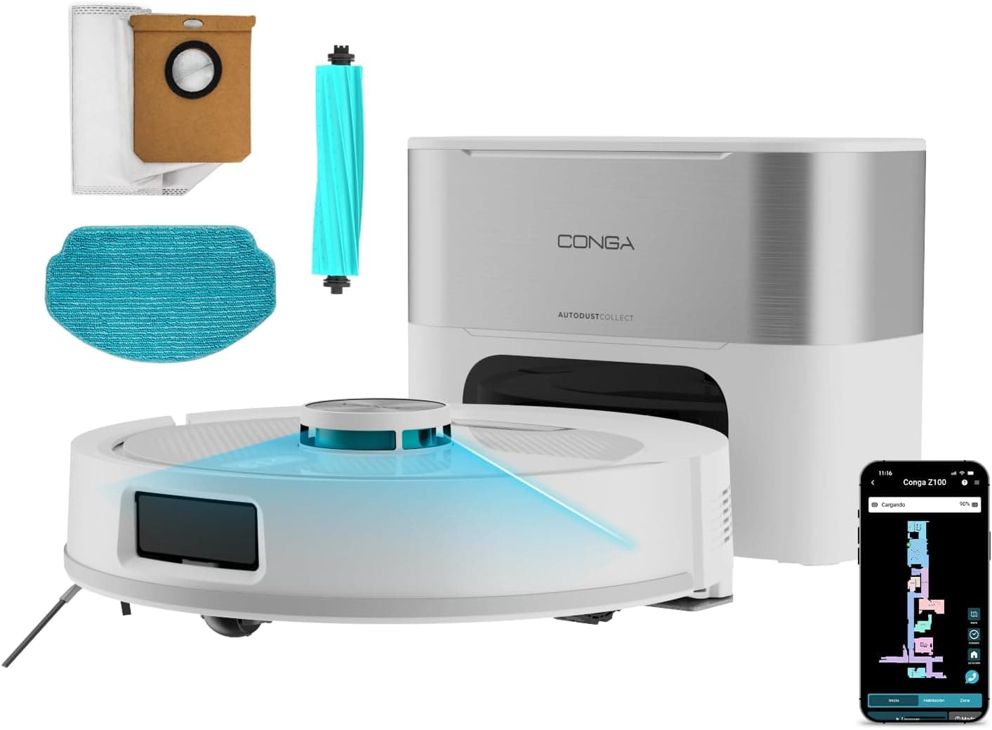 Cecotec Robot Aspirador con IA y Base Autovaciado de 3L Conga Y90 Pearl