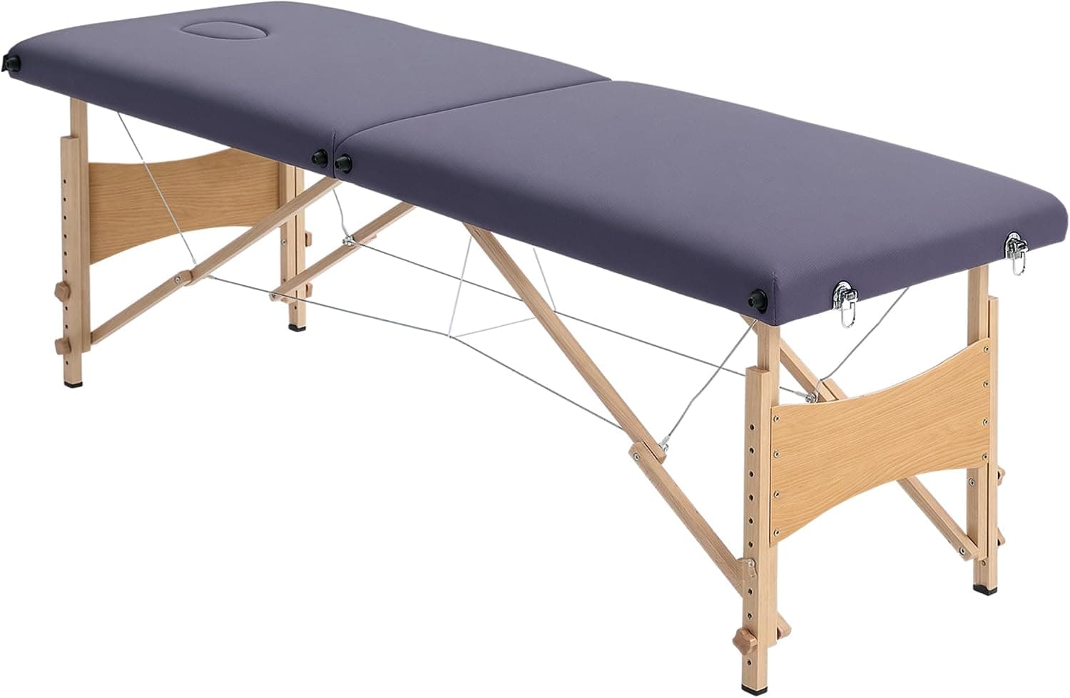 HOMCOM Camilla Masaje Plegable Portátil Madera 186x60x61-87 cm Púrpura