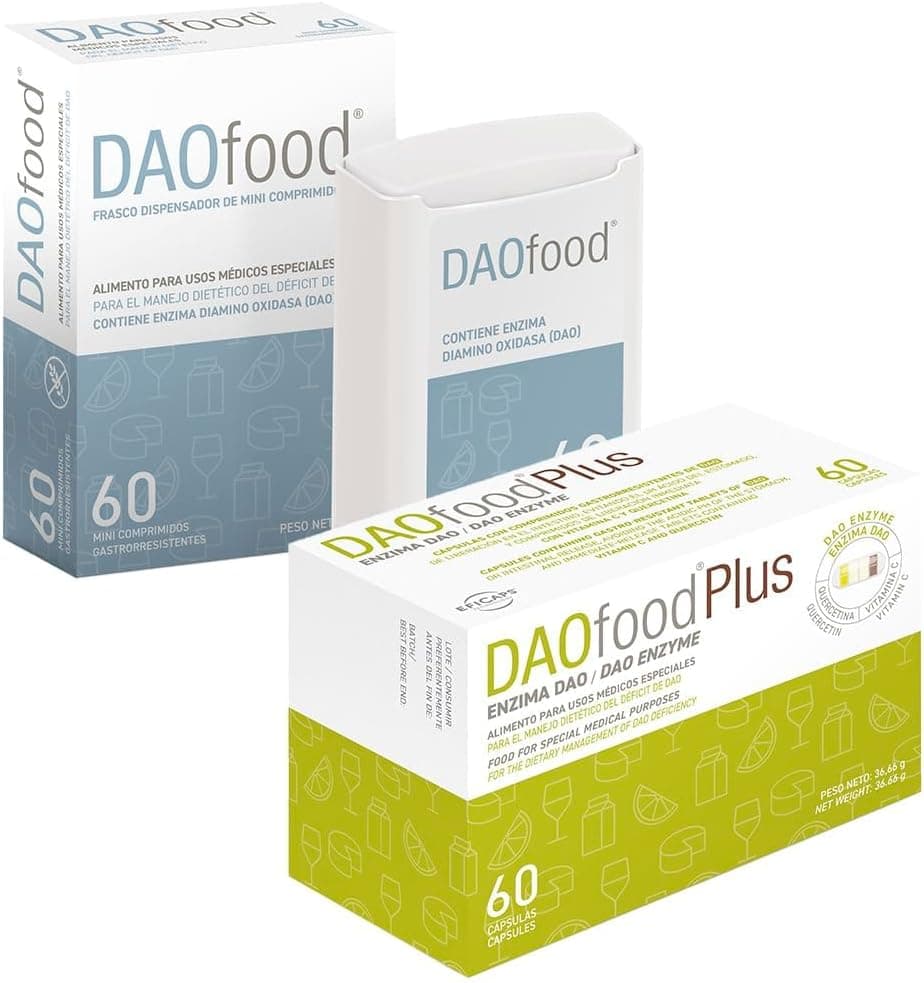 Pack DAOfood + DAOfood Plus – Suplemento Enzimático DAO para Intolerancia a la Histamina y Déficit de Diamino Oxidasa – Cápsulas Gastroresistentes con Quercetina y Vitamina C – Bienestar Digestivo