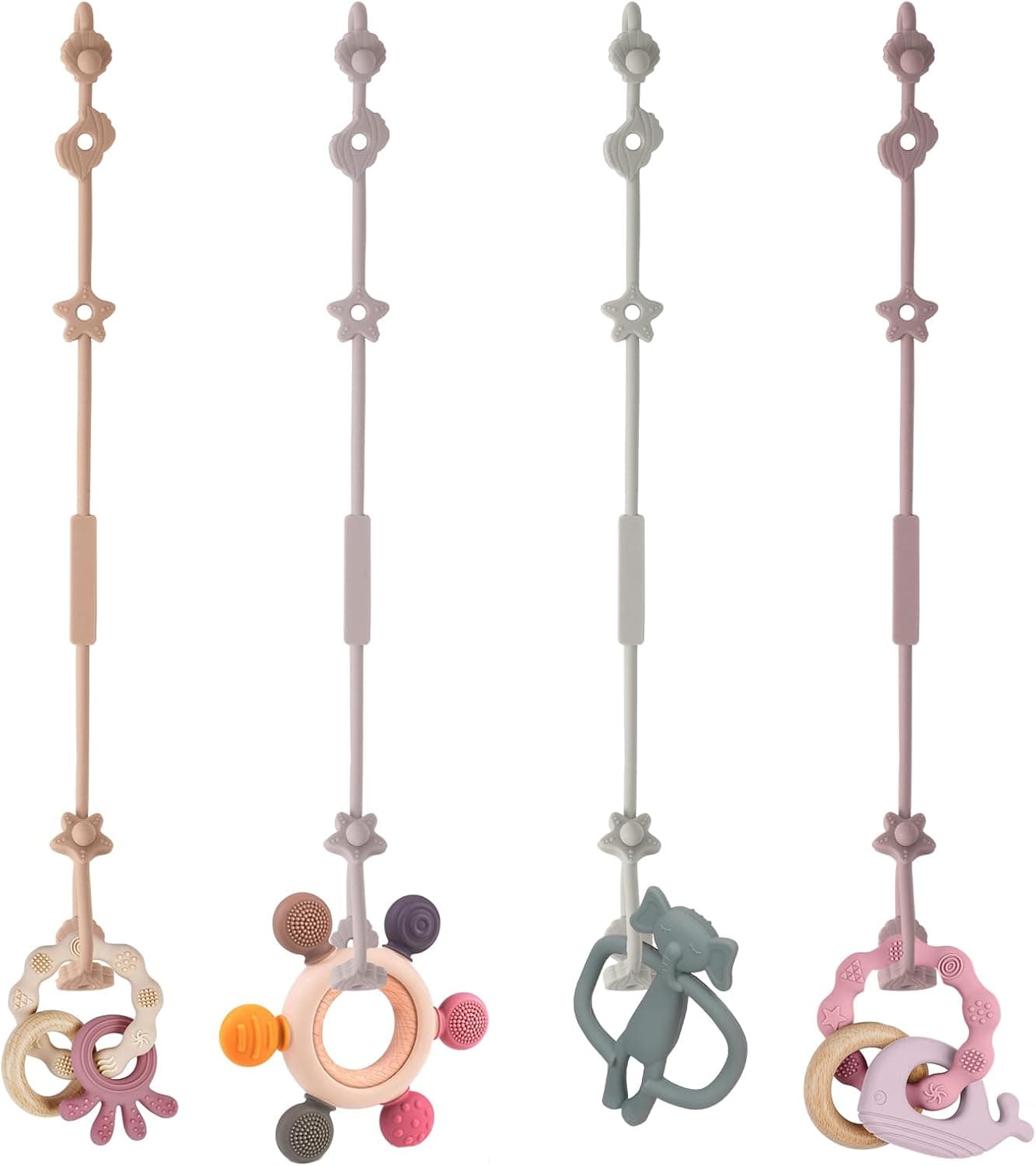 Vicloon Baby Cup Catcher de Silicona, 4PCS Correa de Juguete para Niños de 18 Meses o Más, Cadenas para Chupetes, para Cochecito de Bebé,Correa de Juguete para Tronas, Cochecitos, rosado