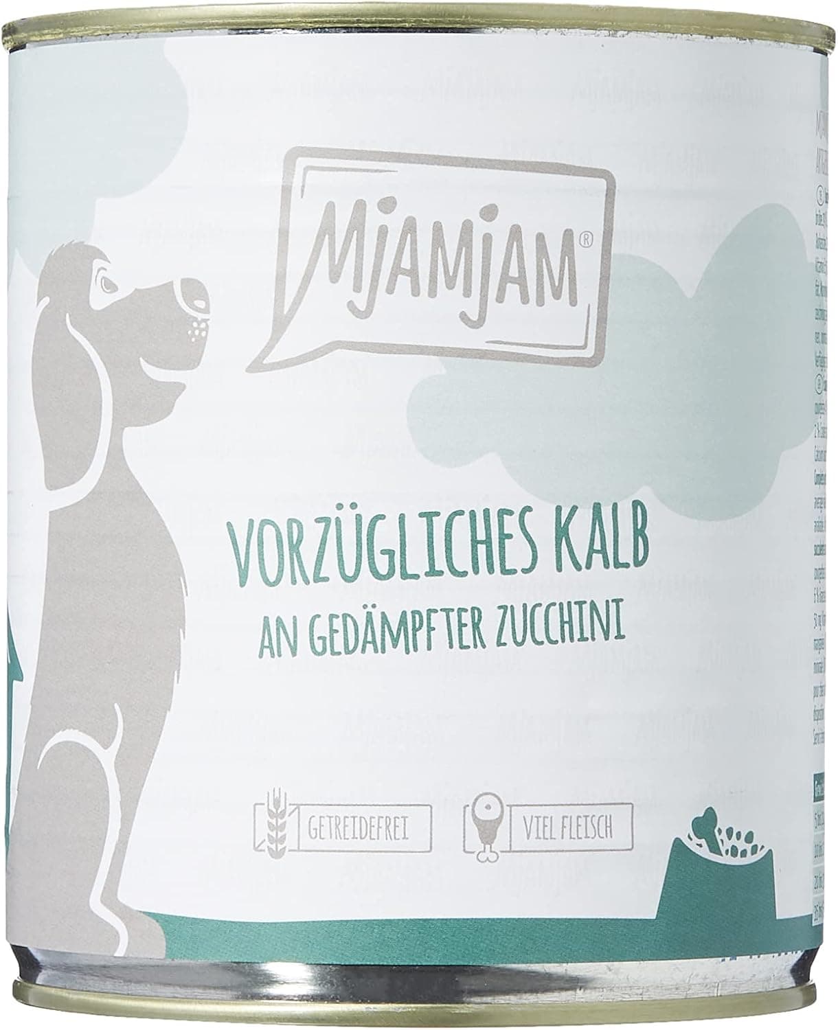 MjAMjAM - comida húmeda premium para perros - excelente ternera con calabacín al vapor, pack de 6 (6 x 800 g), sin cereales con extra de carne