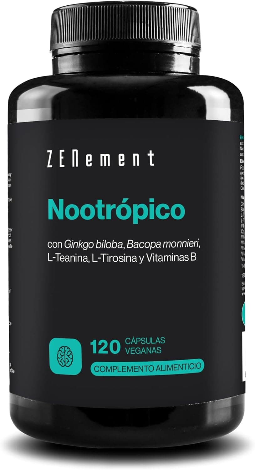 Nootrópico - Ginkgo Biloba, Bacopa Monnieri y L-Teanina - 120 Cápsulas
