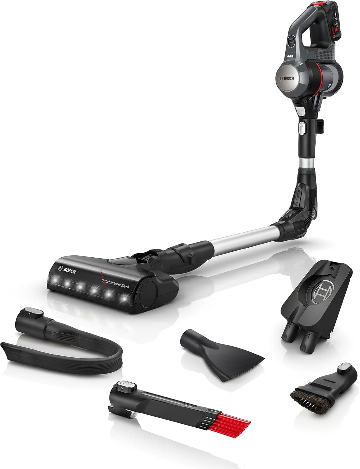 Bosch - Aspirador sin cable, Unlimited 7, Pack de batería de 3.0 Ah, Tubo flexible, Luces LED, Acero, BCS711A