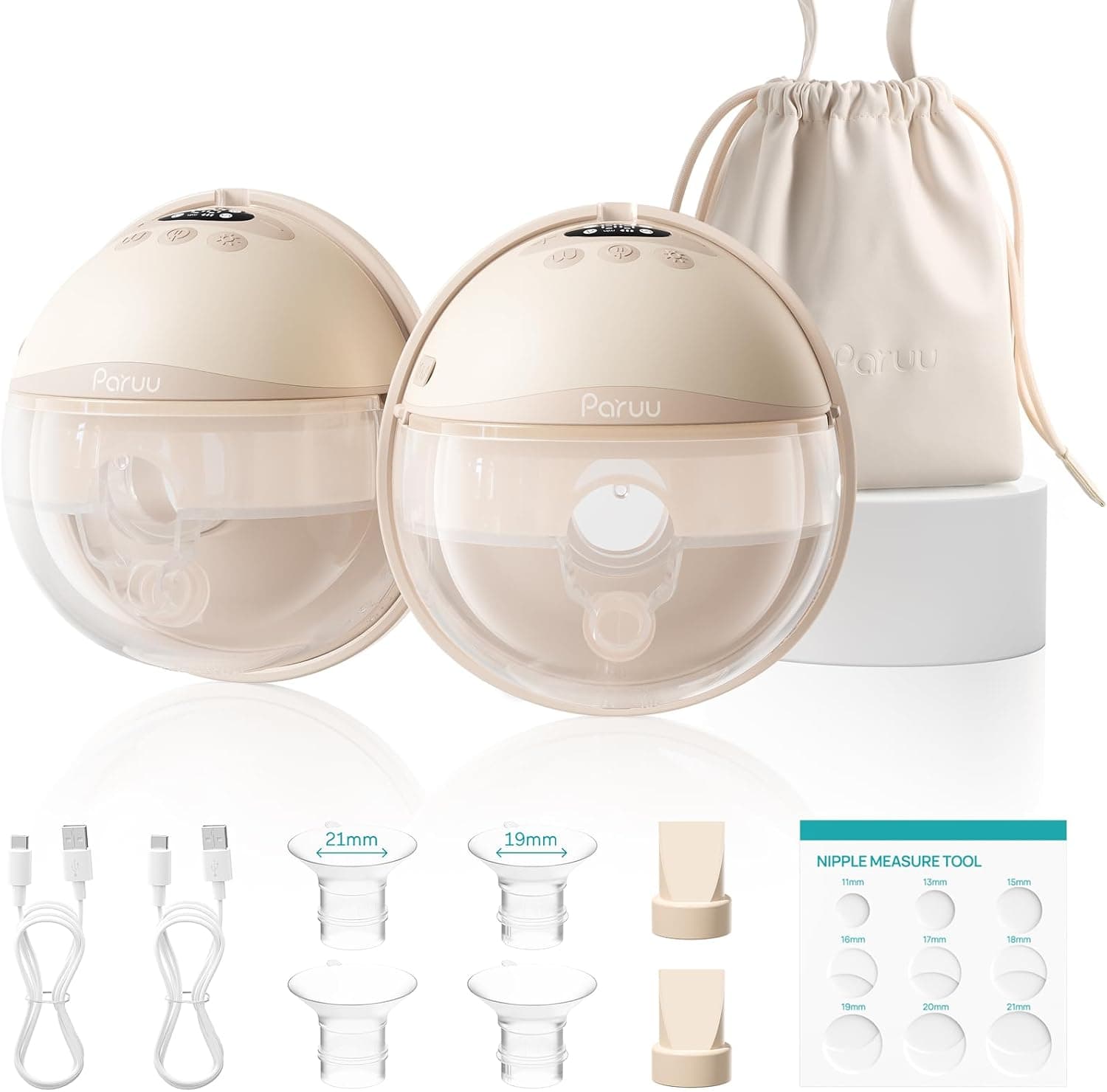 Paruu P16 Pro Sacaleches Electricos Manos Libres, con batería de 160 minutos y luz nocturna, 4 modos y 12 niveles, succión de 309 mmHg, bolsa de almacenamiento y cubierta antipolvo (2, color champán)