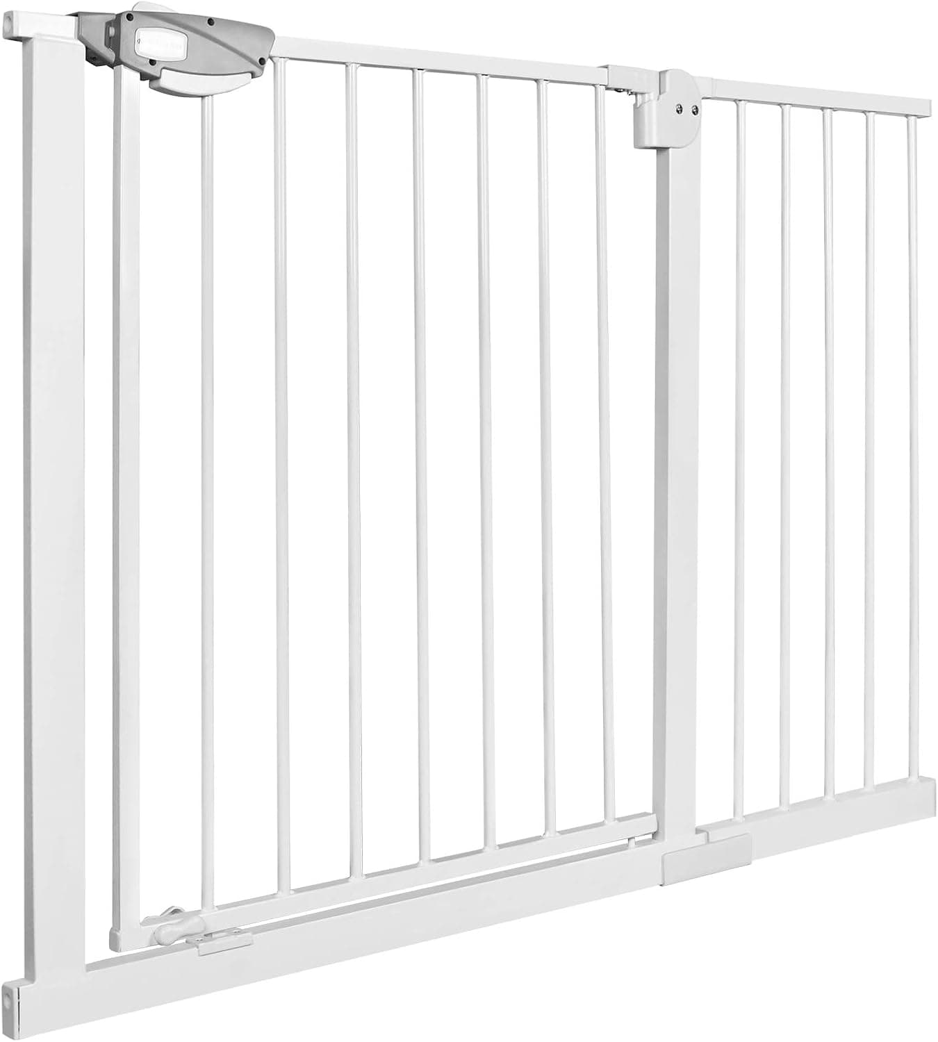 Aufun Barrera de Seguridad para escaleras sin taladrar, Barrera con Cierre a presión, Cierre automático, Ampliable con extensión separada, Ancho 105-115 cm, Rejilla metálica (Blanco)