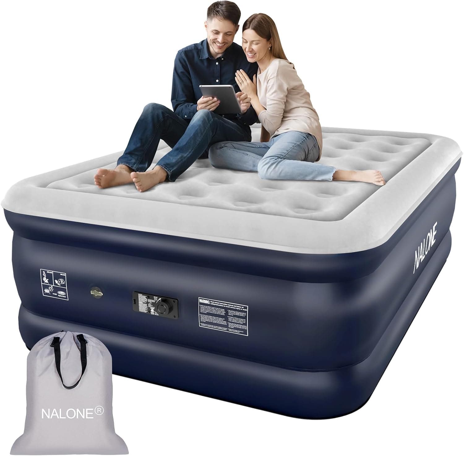 NALONE Colchón Hinchable 2 Plazas con Bomba Inflado King (193x137cm)