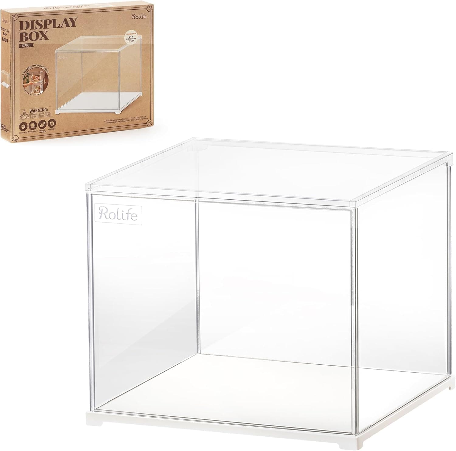 Caja de exhibición acrílica Rolife Transparente con cubierta antipolvo diseñada para casa de muñecas/Kit de casa en miniatura DIY/Rompecabezas 3D/Figuras de acción (28,7x23,7x24,4cm