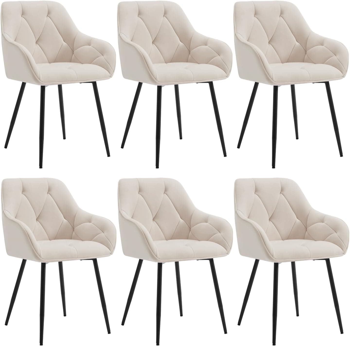 WOLTU Juego de 6 Sillas de Comedor,Terciopelo,Crema