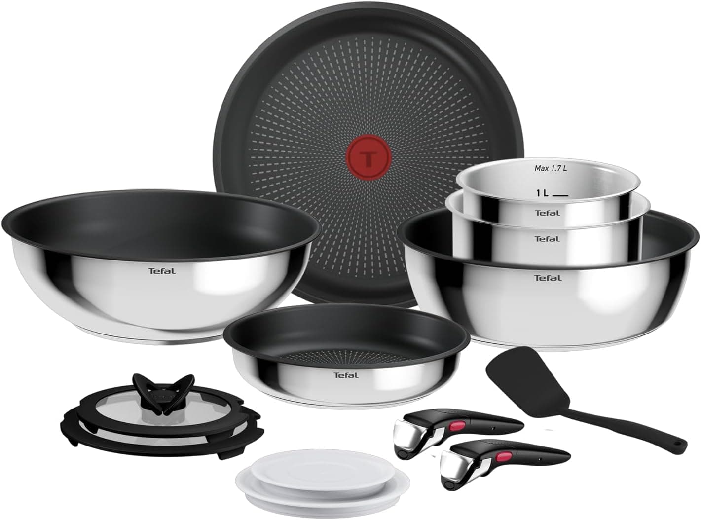 Tefal Ingenio Comfort Max - Juego de 6 Piezas + 7 Acc, Acero inoxidable