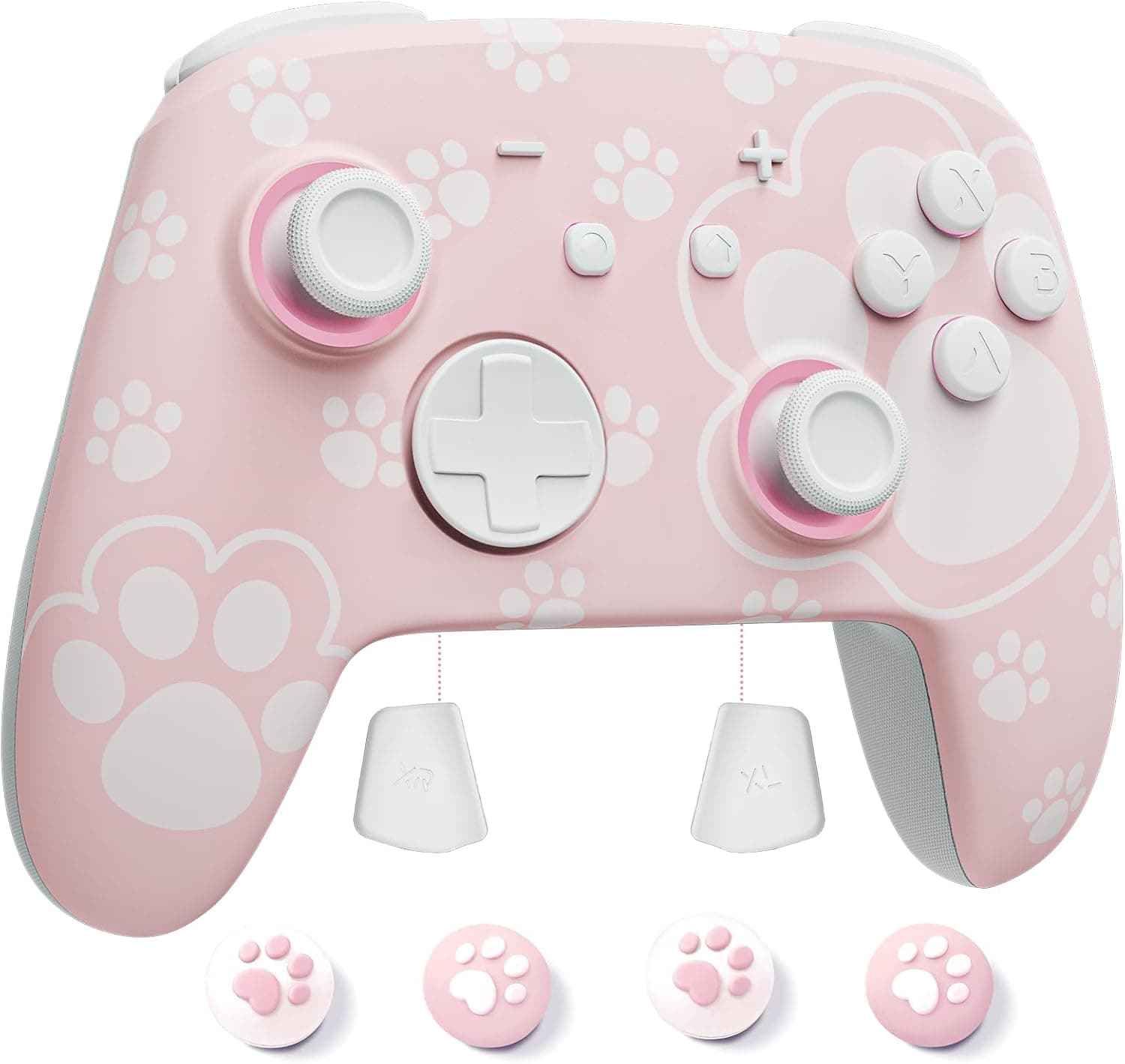 Mando Switch 2, Mando Pro Inalambrico Compatible con Switch 2/OLED/Lite, Firefly Pro Controller Bluetooth con Efecto Hall/7 LED Colores/Botones Traseros/Turbo/Control de Movimiento - Garra Gato Rosa
