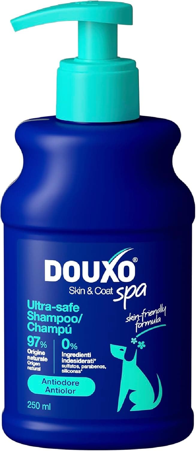 DOUXO® Skin & Coat SPA - Champú ultrasuave para Perros con Mal Olor, 250 ml, Limpia e hidrata la Piel, Reduce los olores, Deja el Pelo Suave y con un Olor excelente, fórmula respetuosa con la Piel