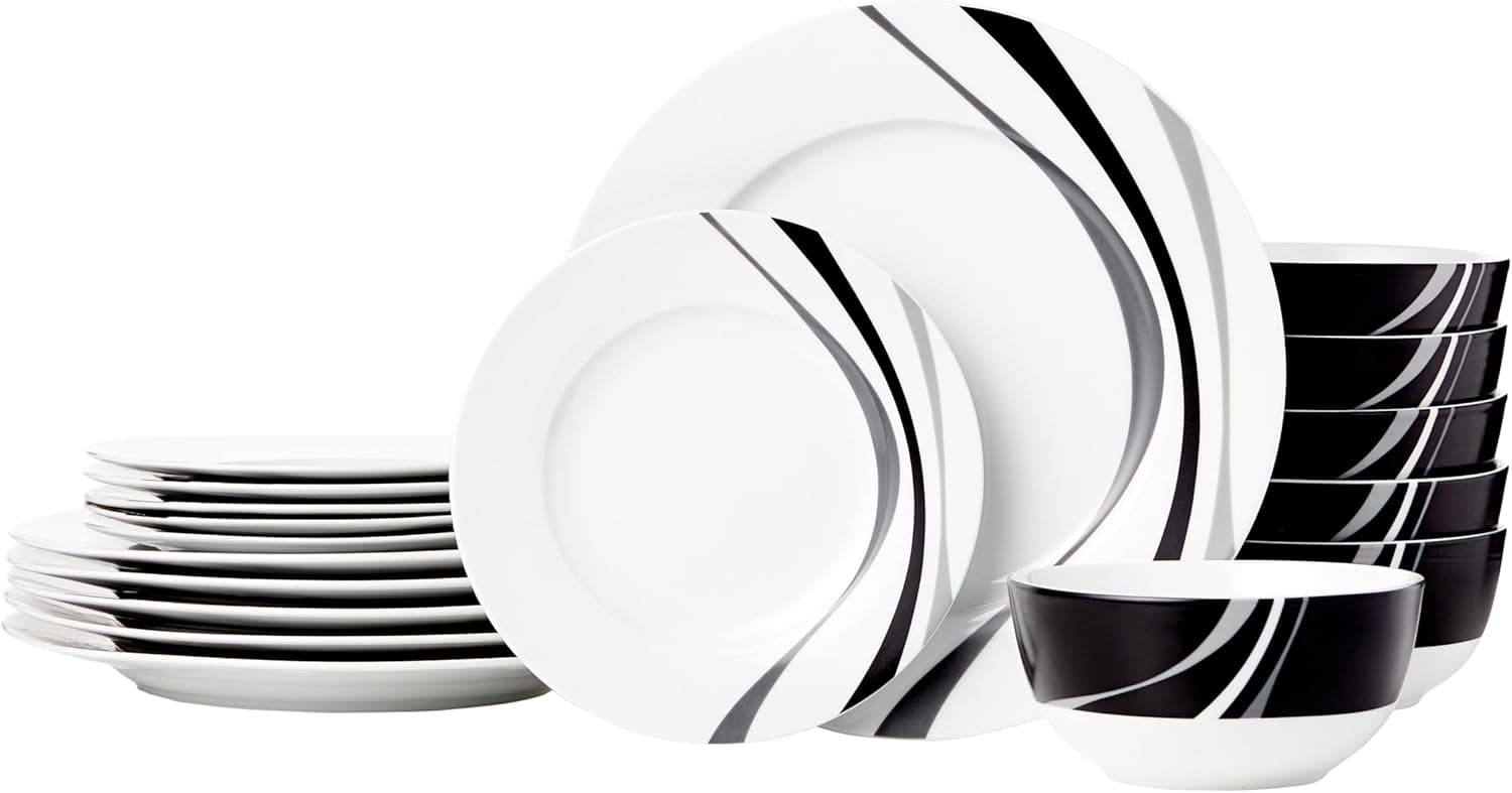 Amazon Basics Vajilla de 18 Unidad, Remolino, 6 servicios