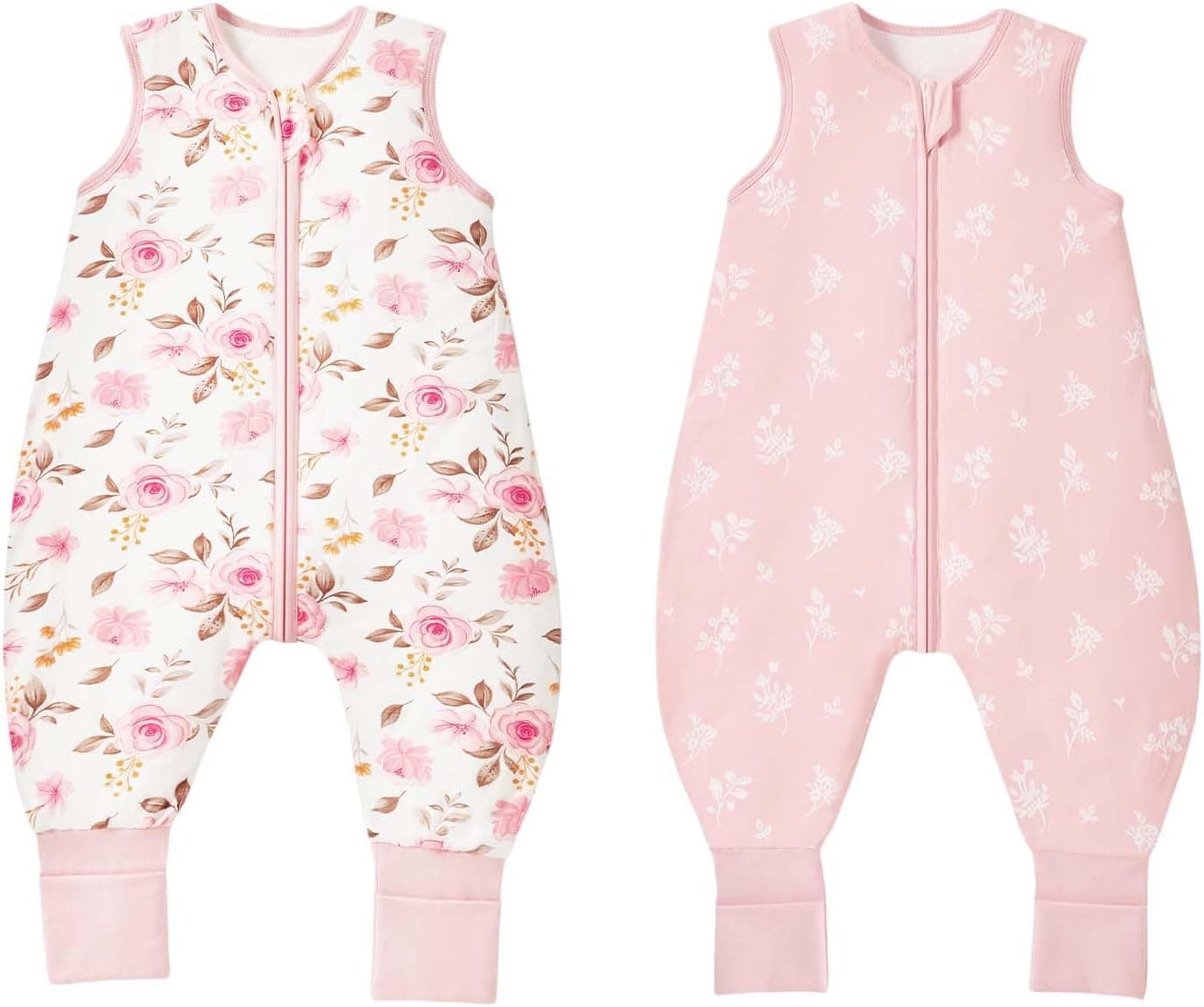 Saco de Dormir para bebé con piernas, 1.0 TOG, Paquete de 2 Unidades, de rayón Supersuave Hecho de bambú, Saco de Dormir de Fibra de bambú para niños o niñas(Rosa,S)