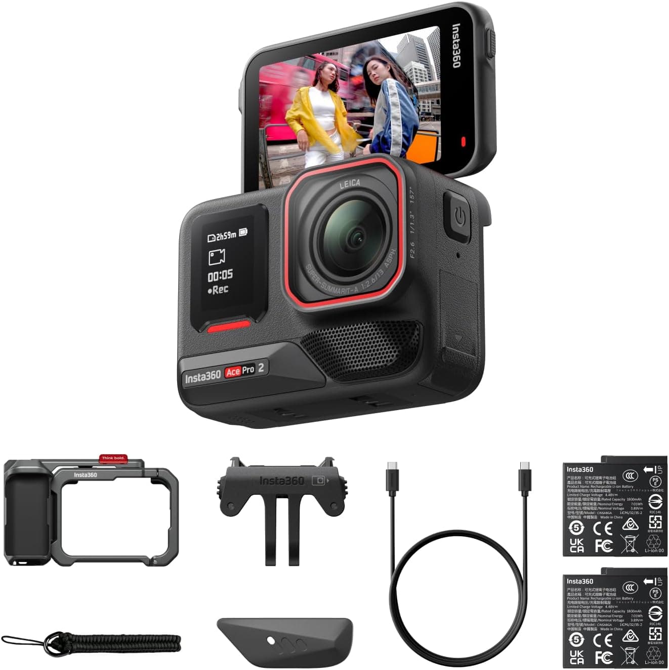 Insta360 Ace Pro 2 Paquete Xplorer Gris, Cámara de acción 8K, Doble batería