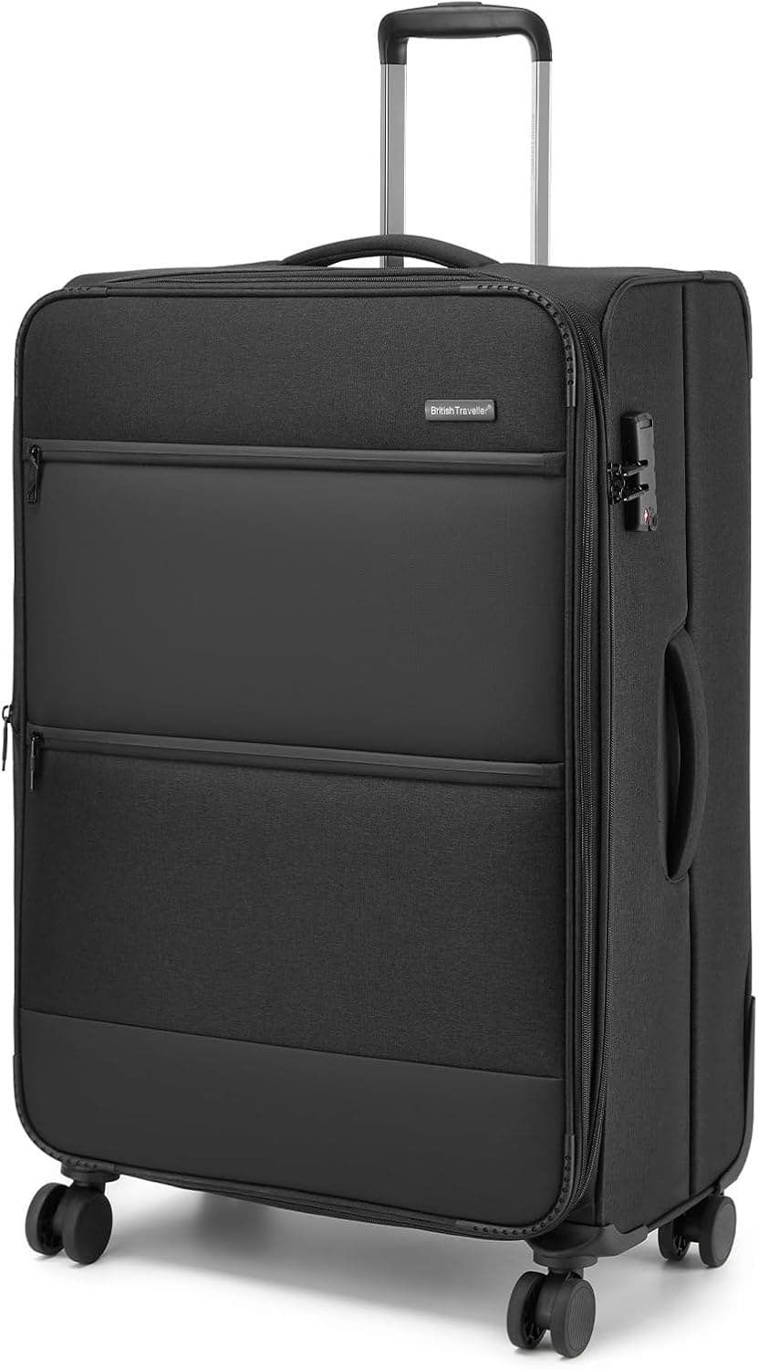 British Traveller Maleta Trolley Grande Rígida Expandible 79,5cm, Maletas Rígidas de Viaje con 4 Ruedas Giratorias y Cerrado TSA (28 Pulgadas, Negro)