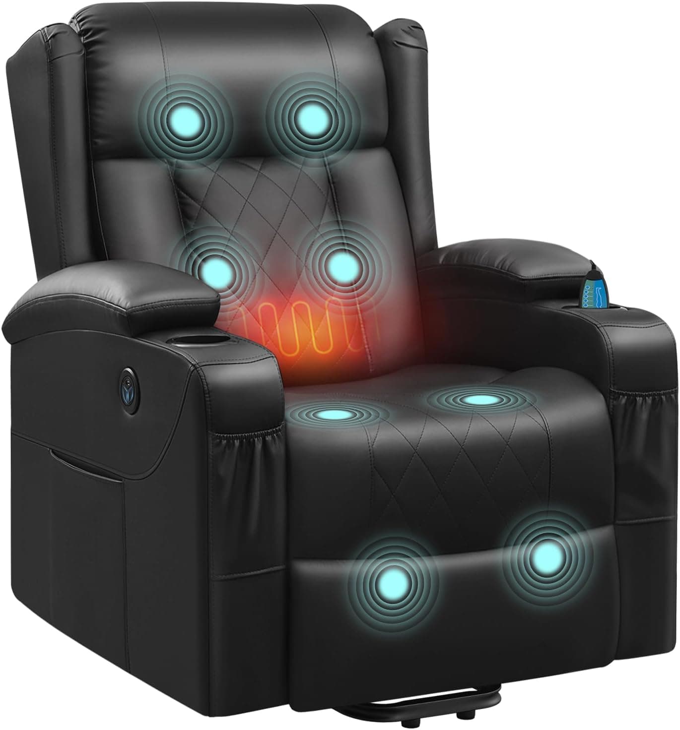 WOLTU Sillón Reclinable Eléctrico de Masaje, PU, Negro