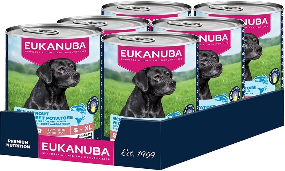 EUKANUBA Alimento Húmedo para Perros Senior con Trucha y Batatas, 6 x 400g