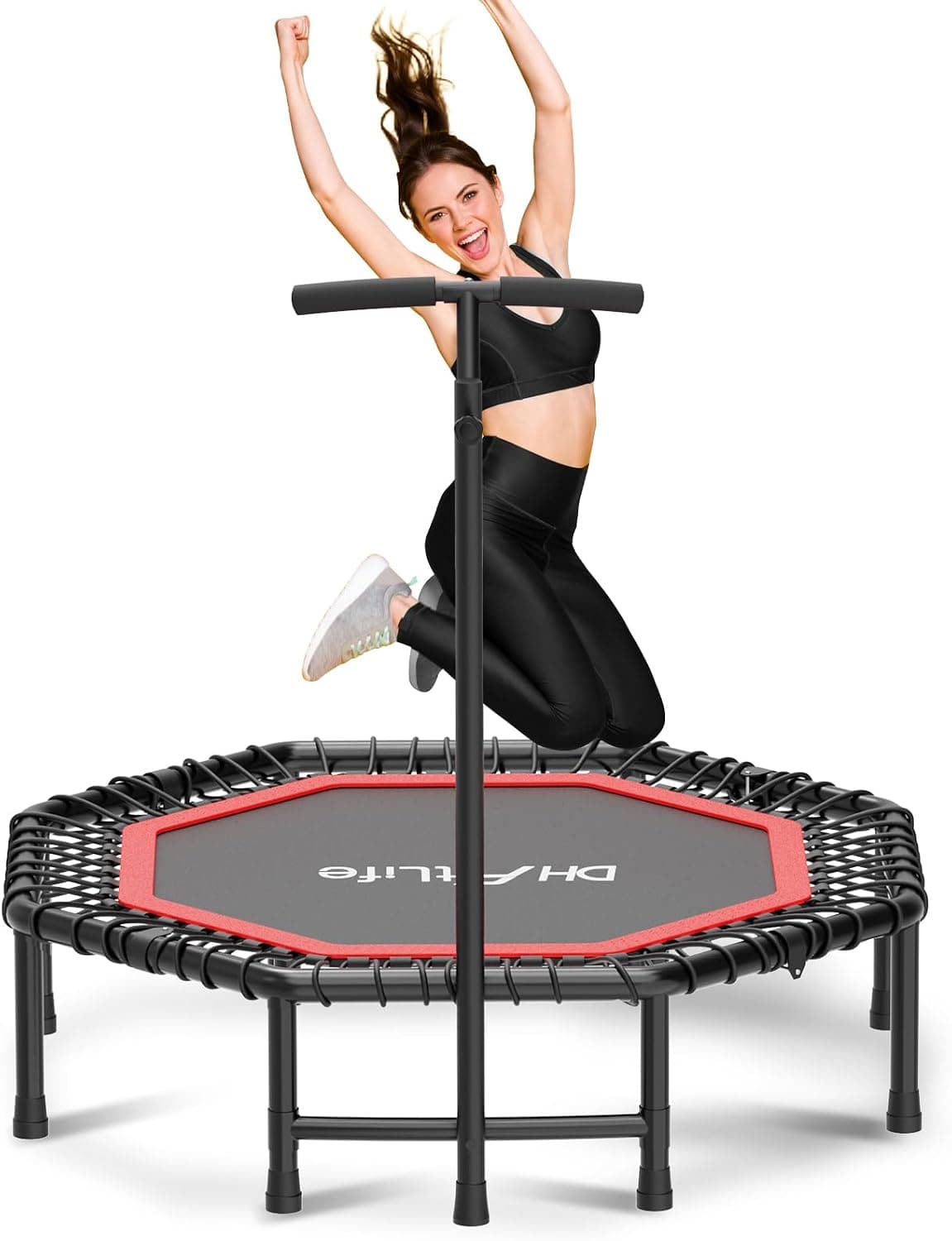 DH FitLife Trampolín Fitness Interior Ø121 cm, 150 kg, Mango Ajustable