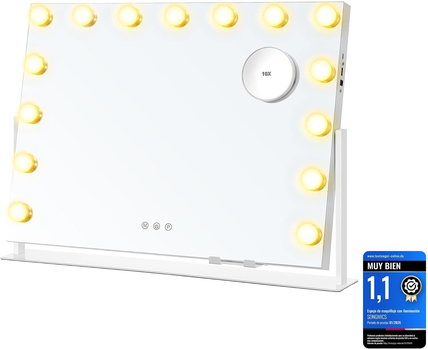 SONGMICS Espejo de Maquillaje de Mesa con Luces, 62,5 x 10 x 45,8 cm