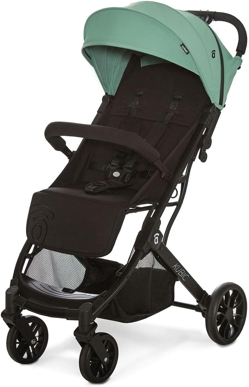 Silla de Paseo Ligera y Compacta con Plegado con una Mano, Ruedas Grandes, Reclinable y Apta para Cabina – Carrito de Bebé con Asa Trolley y SPF50+ – Asalvo KUBIC 2 Verde