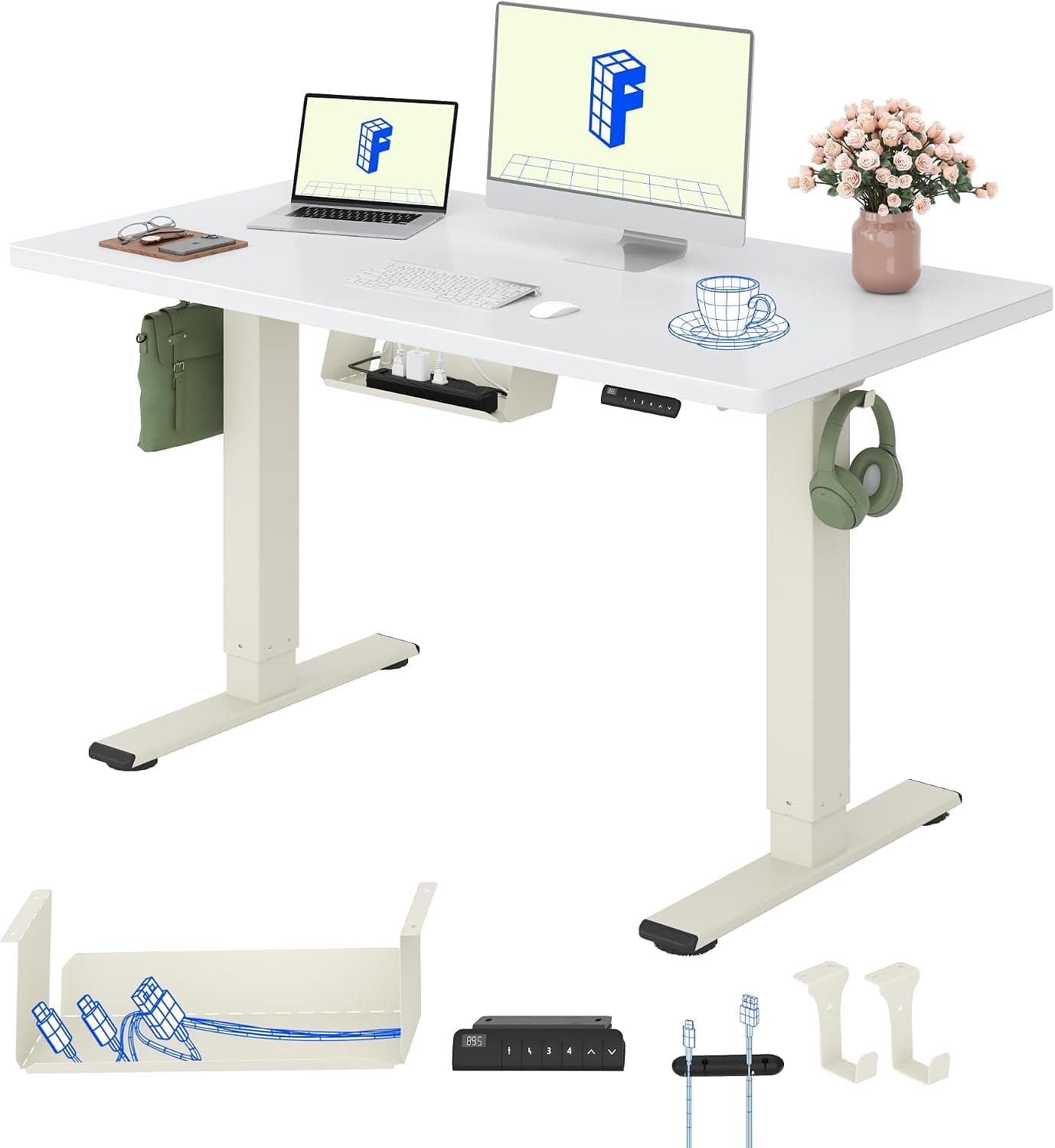 FLEXISPOT Escritorio Elevable Eléctrico 120x60 Doble Motor, Tablero Entero
